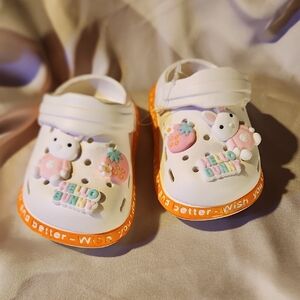Kids White and Orange Clogs with Cute Characters